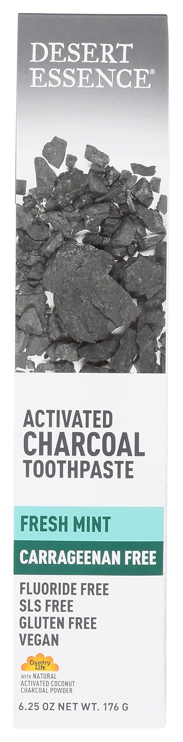 Desert Essence, Activated Charcoal Toothpaste, Fresh Mint, 6.25 oz (Pack of 3)