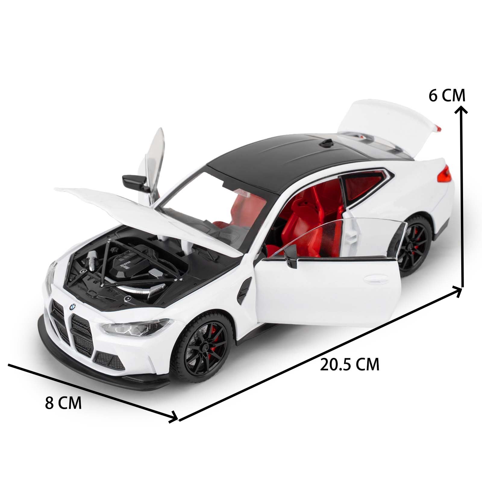 TGRCM-CZ 1/24 Compatibile con BMW M4, veicoli da tirare in lega di zinco con suono e luce per collezionisti e bambini dai 3 anni in su, regalo di compleanno (bianco)