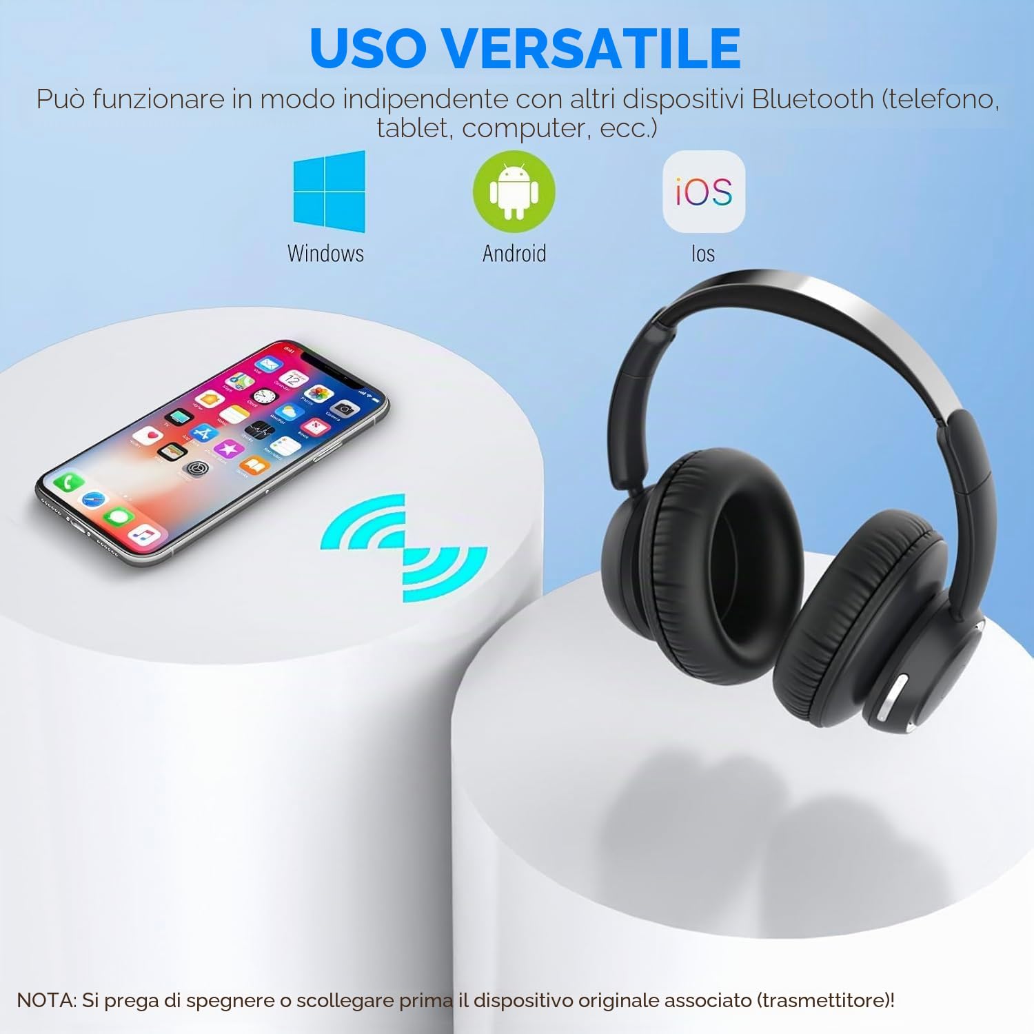 ANSTEN Cuffie Wireless TV, 35 ore Di Riproduzione, Nessun Ritardo Audio | Plug and Play, Cuffie Per TV Senza Fili Con Stazione Di Ricarica, Cuffie Bluetooth TV