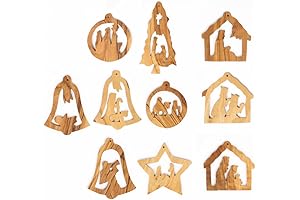 Pack of 10 Handcrafted Olive Wood Christmas Ornaments from the Holy Land