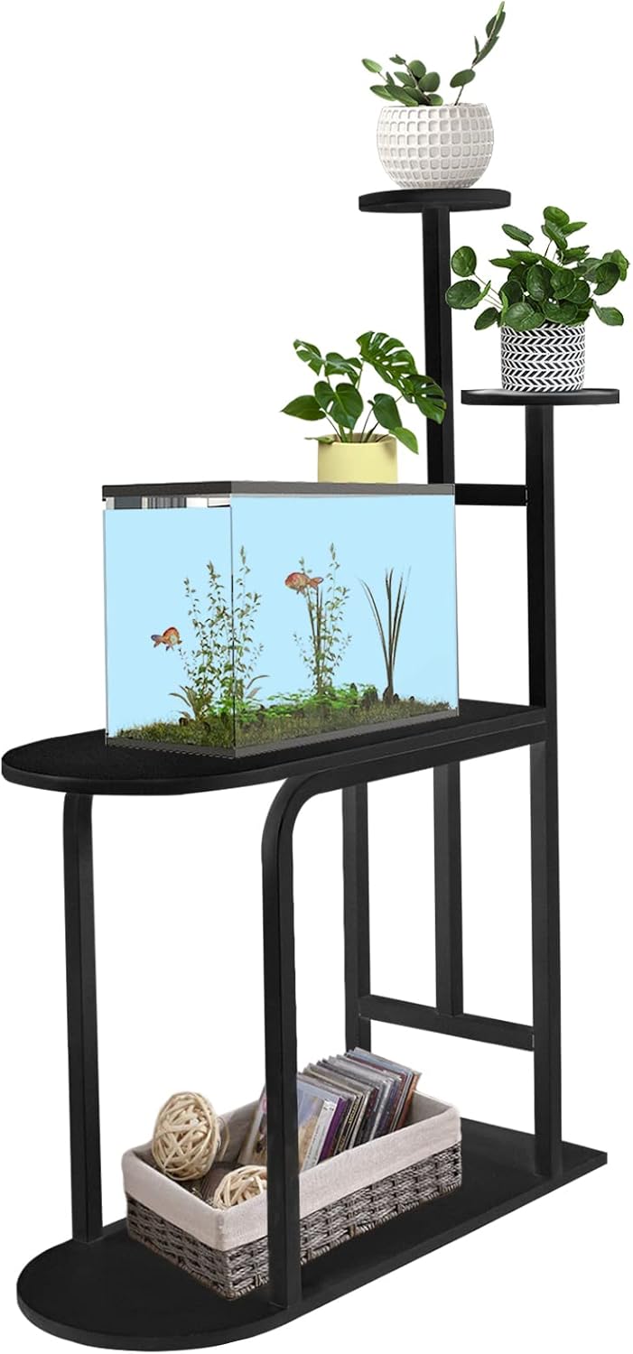 SPRICHIC Metal Frame Wooden Aquarium Stand,with Potted Plant Stand,31.5" L x 13" W (Black) 80cm black