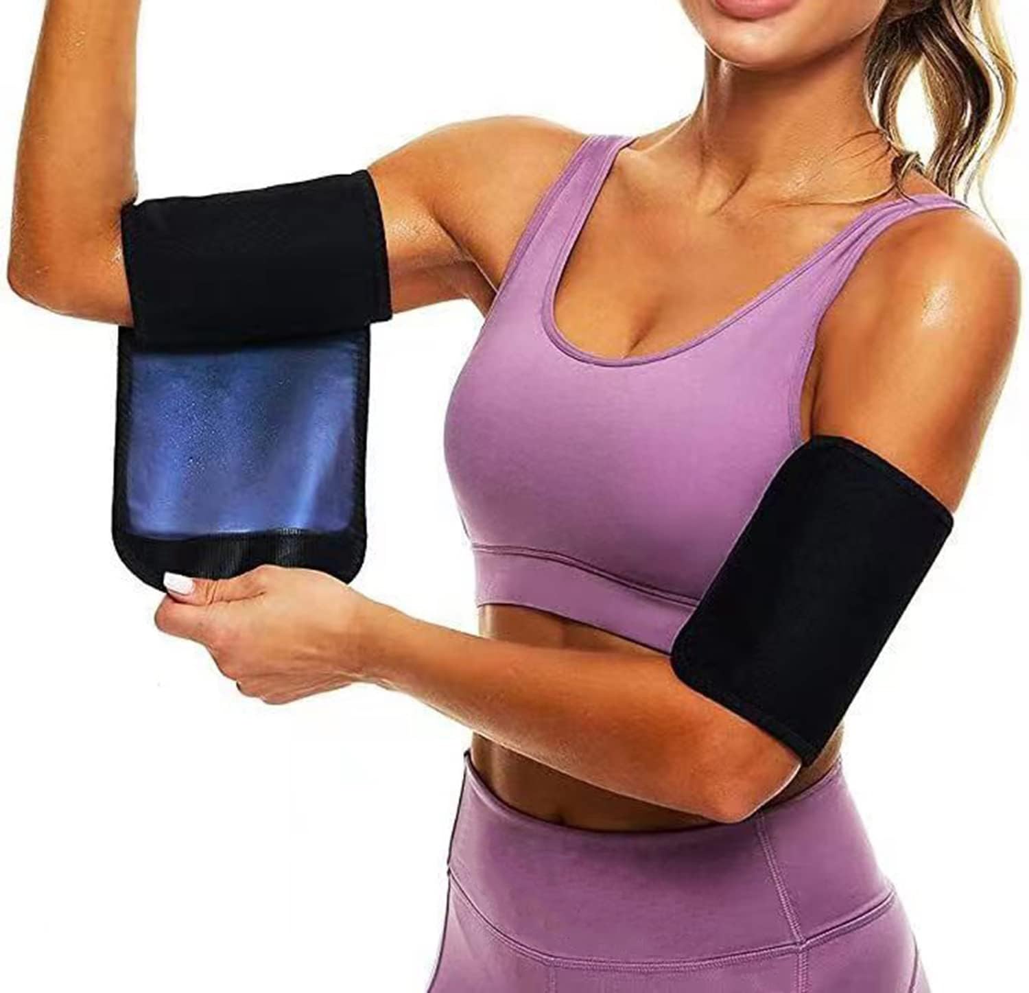Arm Trimmers for Women & Men,Sauna Sweat Arm Trainer,Adjustable Sweat Arm Shaper Bands(a pair), Black, Black, adjustable-image-3