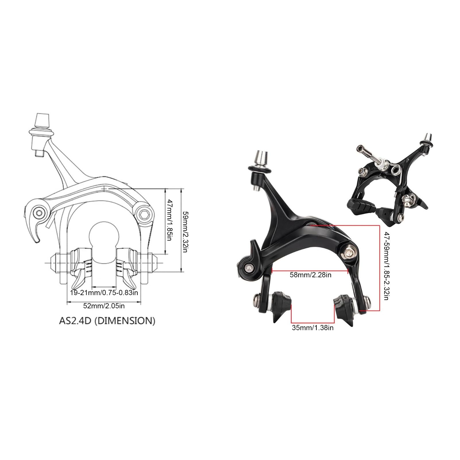 2PCS Front Rear Brake Calipers Aluminum Alloy 2.4D Brakes Caliper Set with Stable Braking Force for Road Cycling