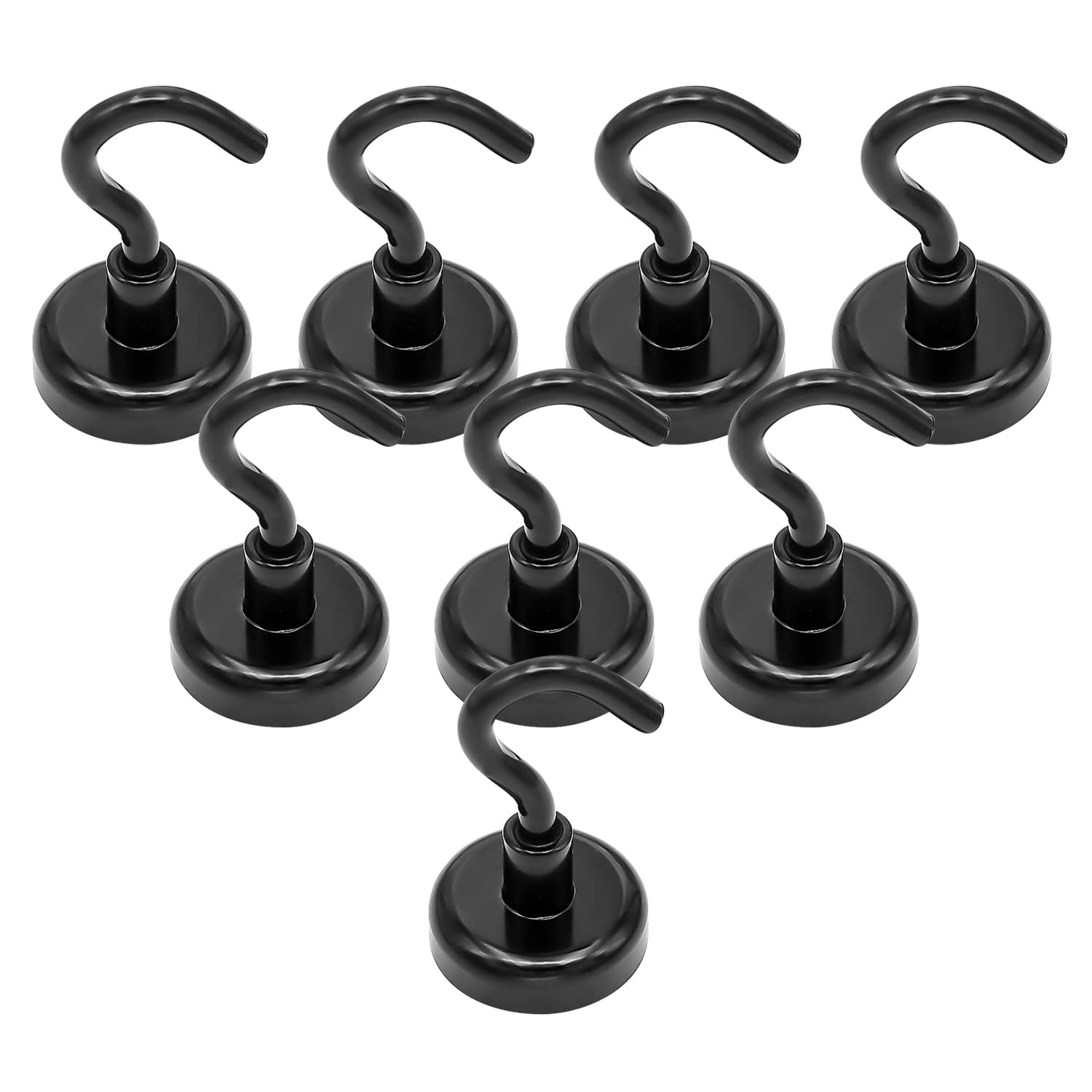 LEASEN Black Magnetic Hooks, Heavy Duty Neodymium Magnet Hook 35LBS, Refrigerator Magnetic Hooks, Extra Strong Magnet with Hook for Cruise, Kitchen, Classroom, Door, BBQ, Tools, Pack of 8