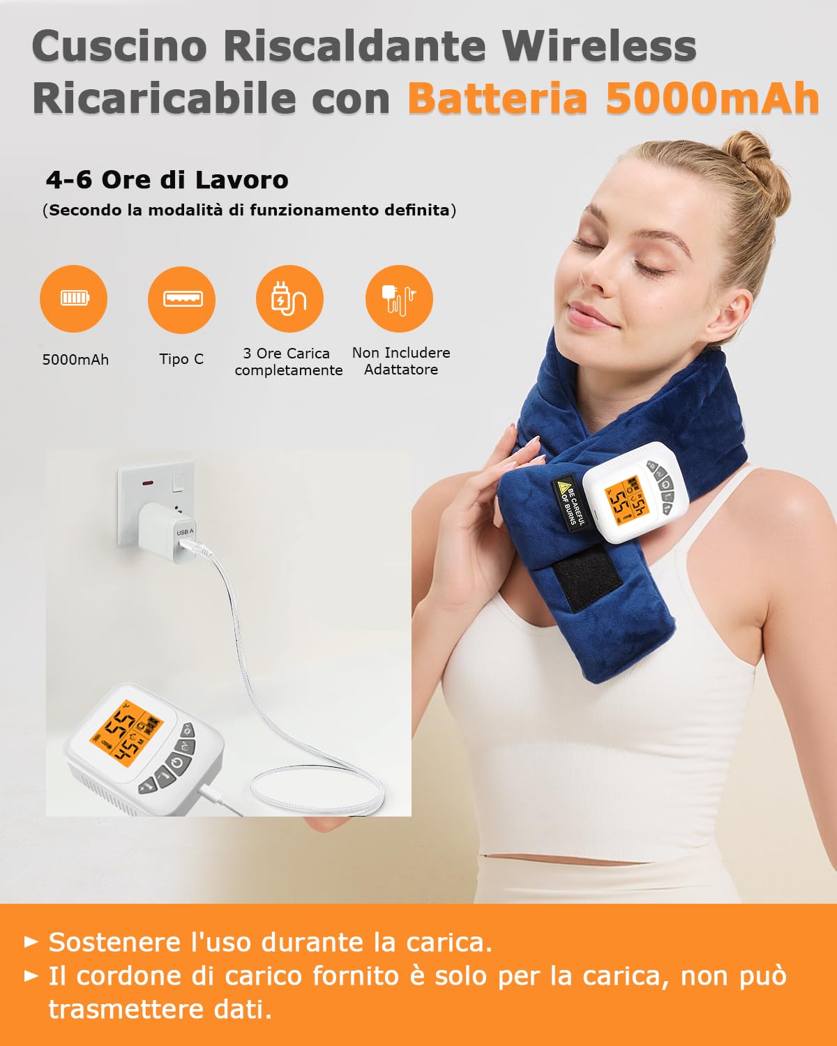 JOBYNA Cuscino Riscaldante senza Fili per Collo, Massaggiatore Portatile 5000 mAh, Termoforo Elettrico Per Sollievo Dal Dolore, 3 Livelli Vibrazione, 40-60 ℃ e Spegnimento Automatico