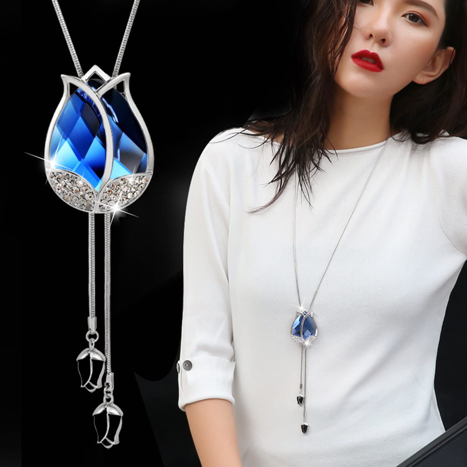 Amazon.co.jp: 長いセーターチェーンロングネックネックレス  