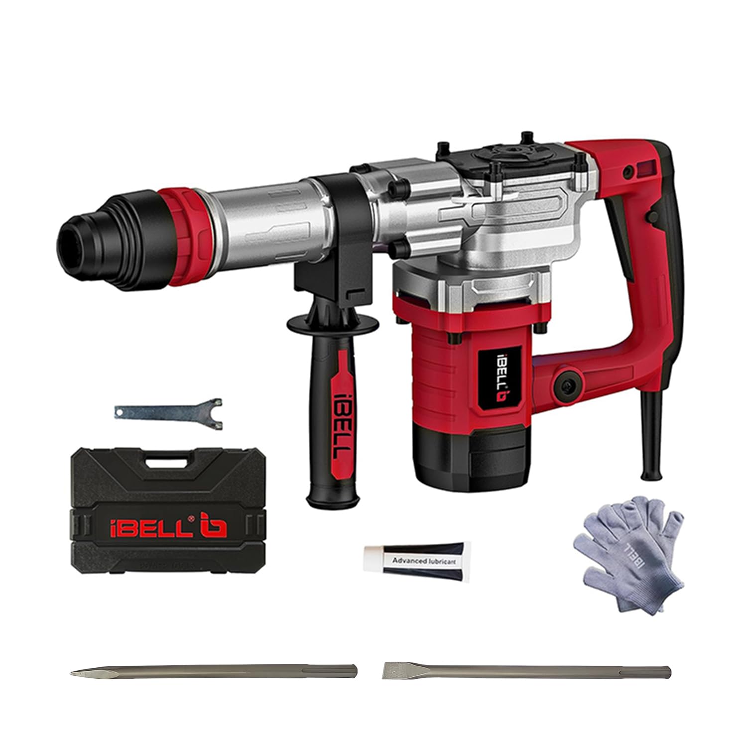 IBELL Demolition Hammer DH20-45, 6.4Kg, 1500W, Copper Armature, Impact 3700/min, Energy 20J, Chuck capacity 18mm Hex, with Anti vibration control handle.