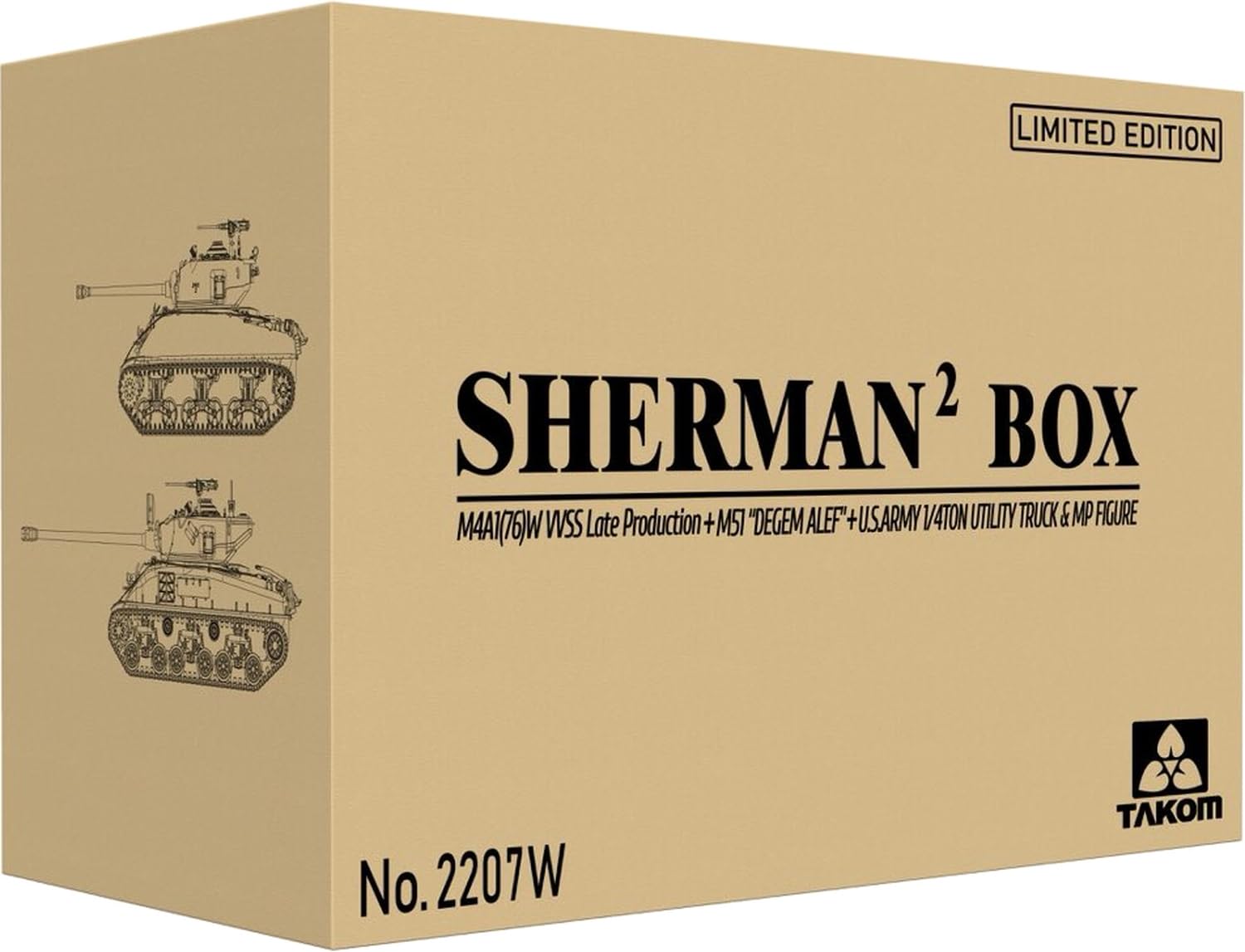 Takom 2207W Sherman Big Box (2Kits) & US Utility Truck 1:35 Model Kit