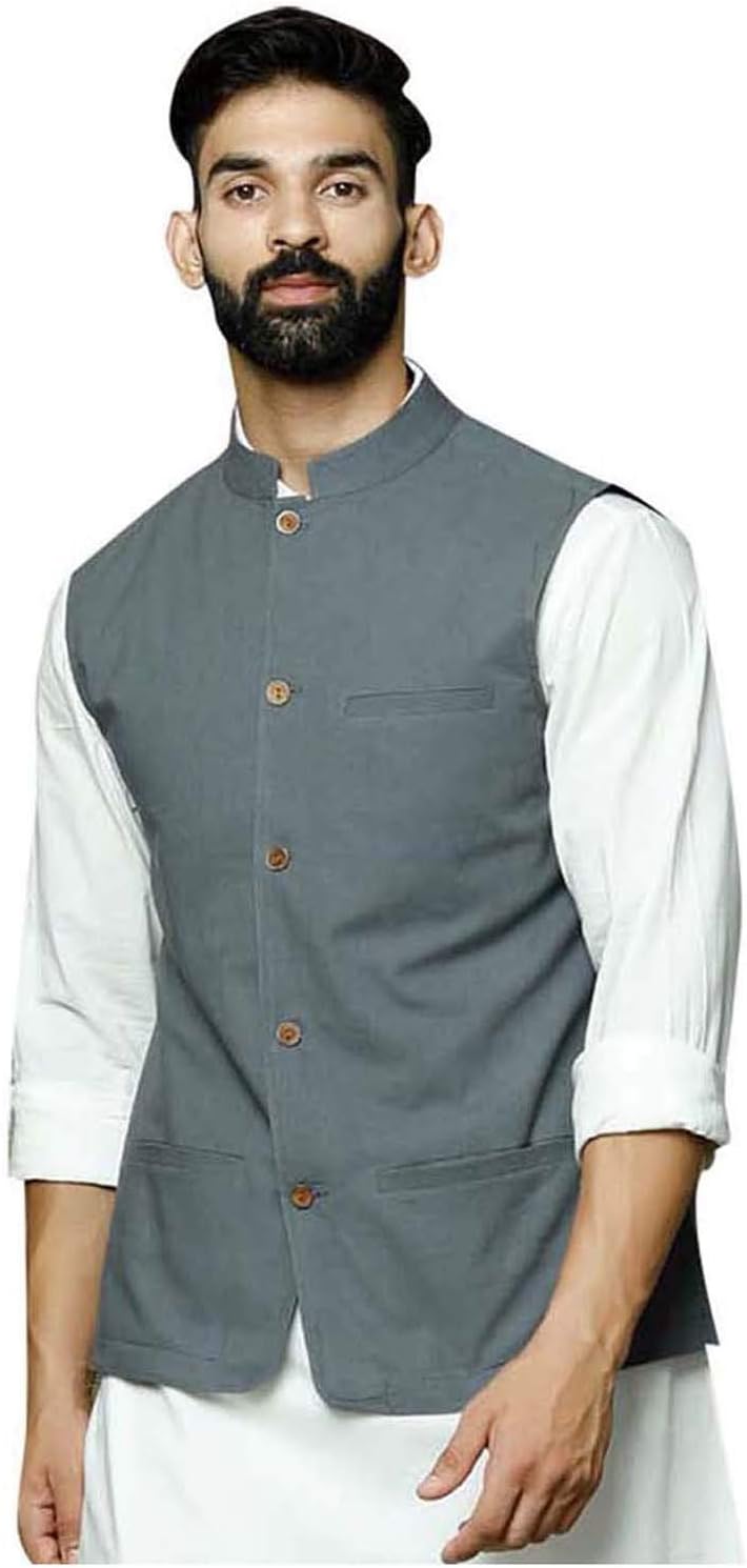 Elina fashionMen's Cotton Indian Nehru Jacket || Designer Bandhgala Jodhpuri Sleeve Less Waistcoat ONLY