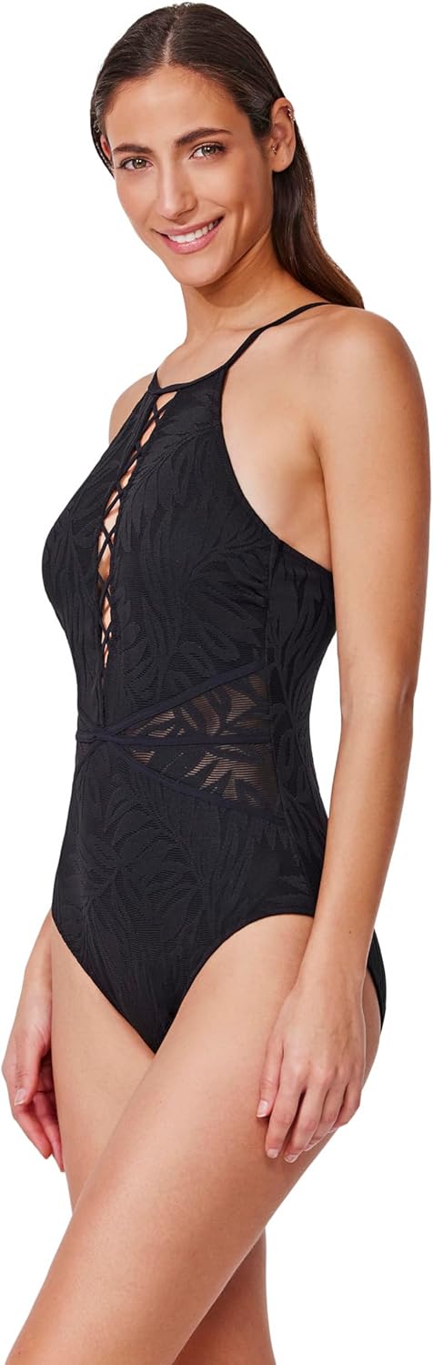 Profile by Gottex Skyfall Textured High Neck One Piece- Front & Back Lining, Soft Cups, Adjustable Straps, Mesh Side Cutouts - Image 2