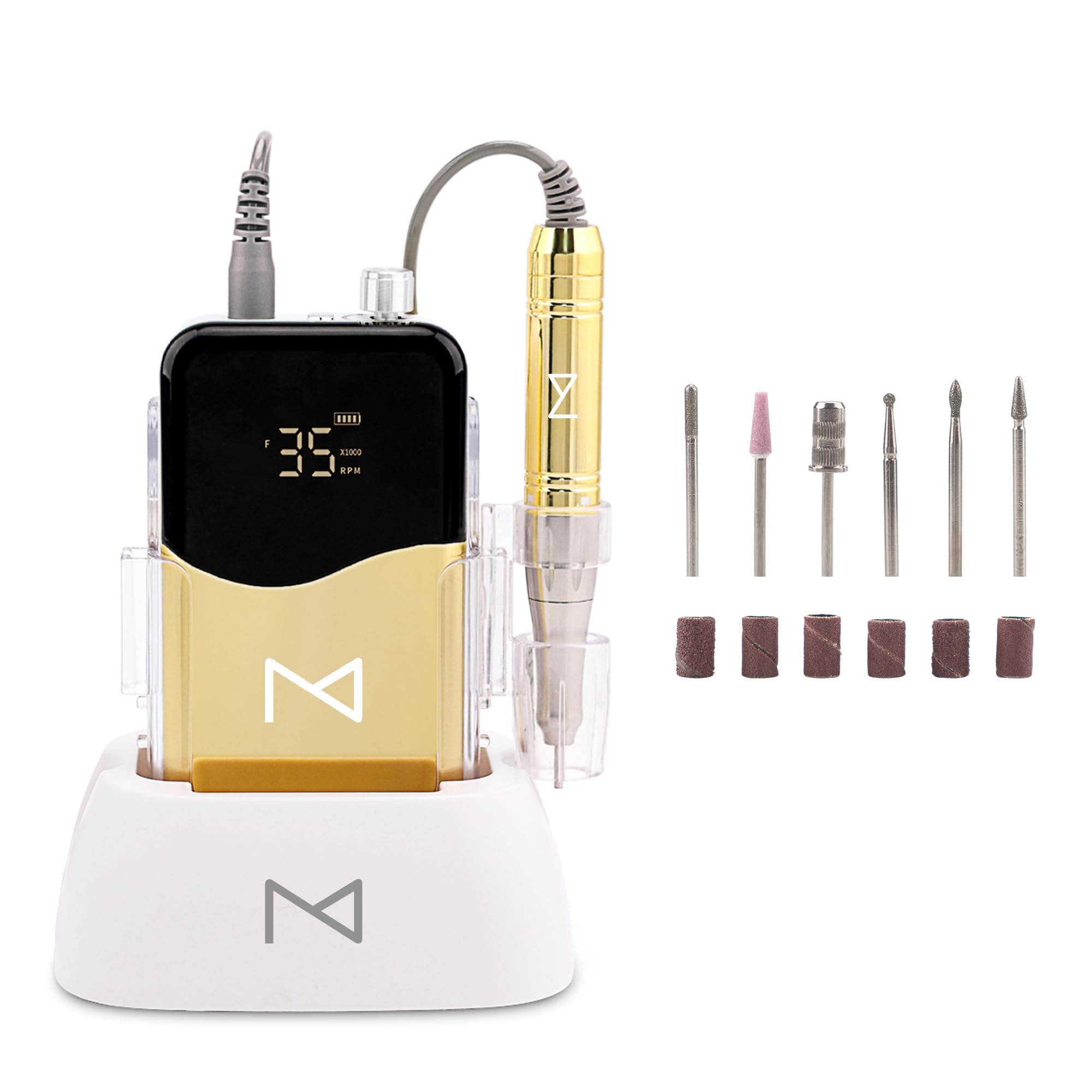 M Mase- Perceuse à ongles professionnelle sans noyau 2 en 1, 35000 RPM (Or)