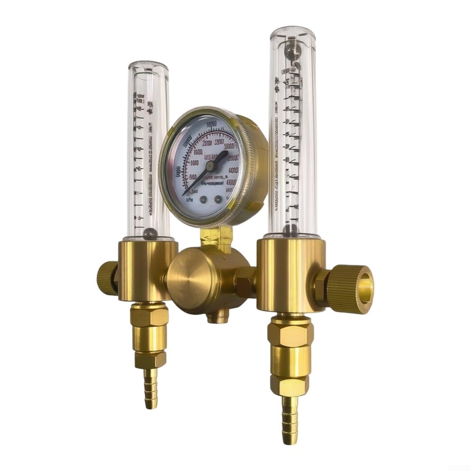 Reductor de presión de latón macizo tipo 191 para argón con doble conexión, rosca CGA580/G5/8, caudal de 25 m³/h para soldadura e industria (CGA580)