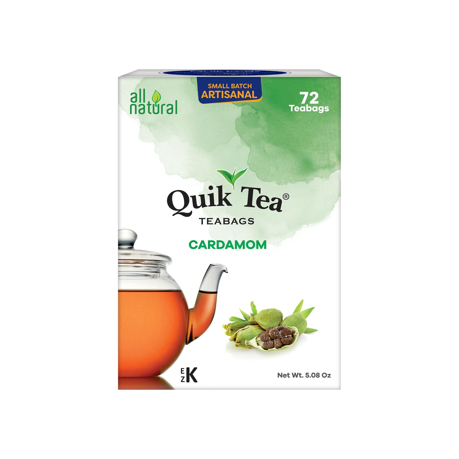 QuikTea Cardamom Tea Bags - 72 Count - Premium Assam Tea Paired with Warm and Soothing Cardamom Extracts. All Natural, Preservative Free - Easy To Brew, Kosher
