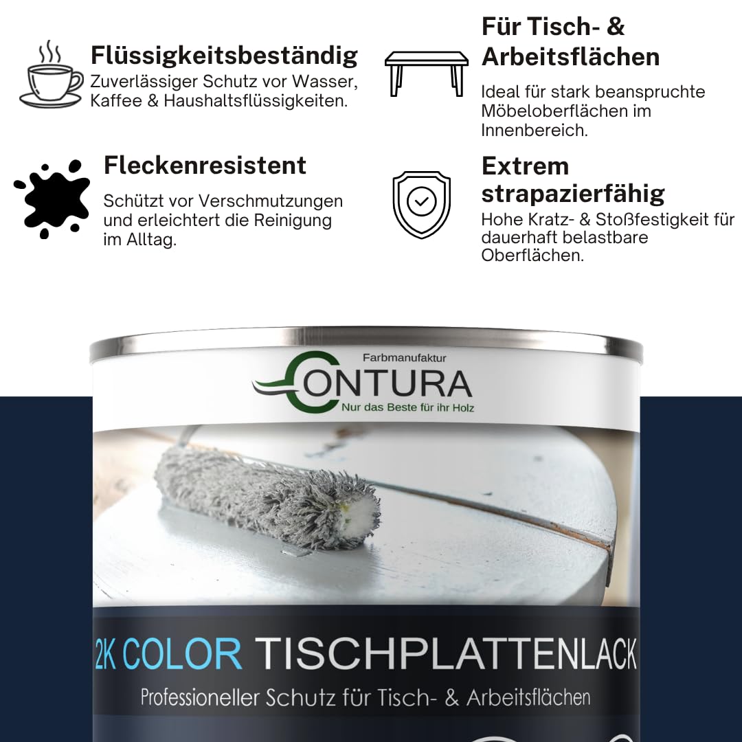 Contura 2K Hartlack Tischplattenlack Seidenmatt Color Set 2 Komponenten Farbe Thekenlack Buntlack (RAL 7016 - Anthrazit Grau, 750ml.)