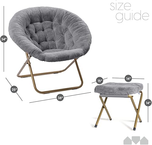 Miniatura 74 de Milliard - Silla acogedora con diseño de platillo, de pelo sintético, para dormitorio, tamaño extragrande (color blanco) Beige,Negro -,Negro +