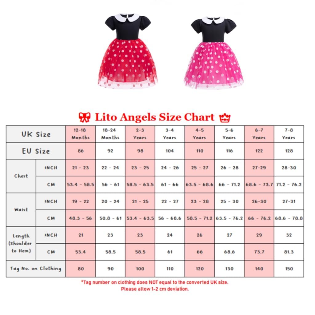 Lito Angels Deguisement Robe Princesse Mouse avec Oreilles de Souris Serre-tete pour Bebe Filles Taille 18-24 mois, Pois Rouges (étiquette en tissu 90)