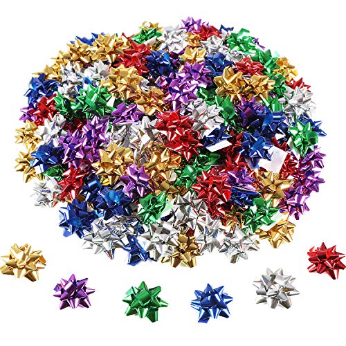 240 Pieces Mini Gift Wrap Bows Christmas Metallic Bows Self Adhesive Gifts Bows for Holiday Christmas Birthday Party Favor, 1 Inch, Multicolor