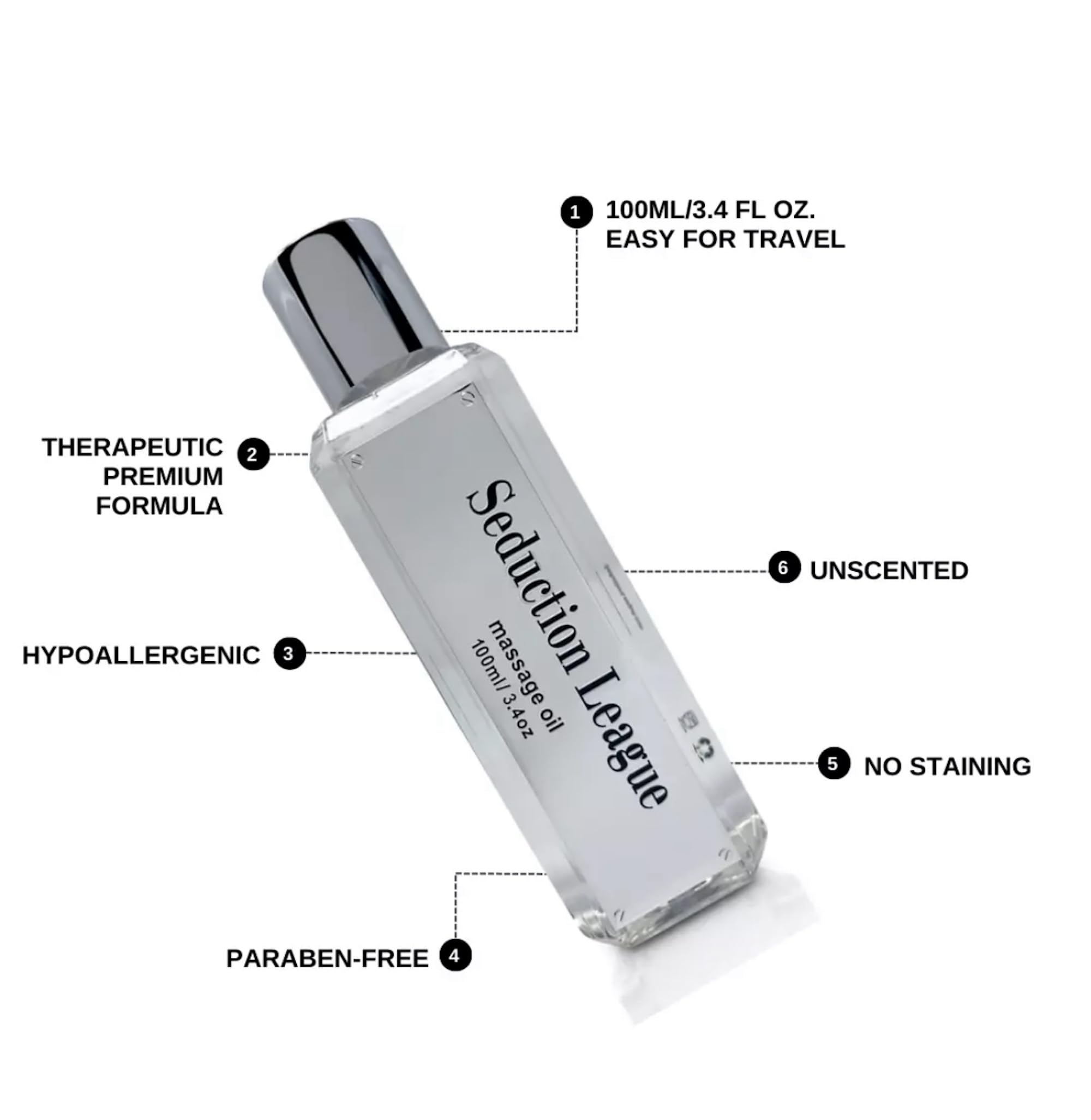 SEDUCTION LEAGUE Massage Oil Unscented Smooth Gliding Calming Massage Therapy Oil 100ml