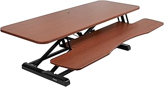 VIVO 42 inch Desk Converter, K Series, Height Adjustable Sit to Stand Riser, Dual Monitor and Laptop Workstation with Wide Keyboard Tray, Dark Walnut Top, Black Frame, DESK-V042KA