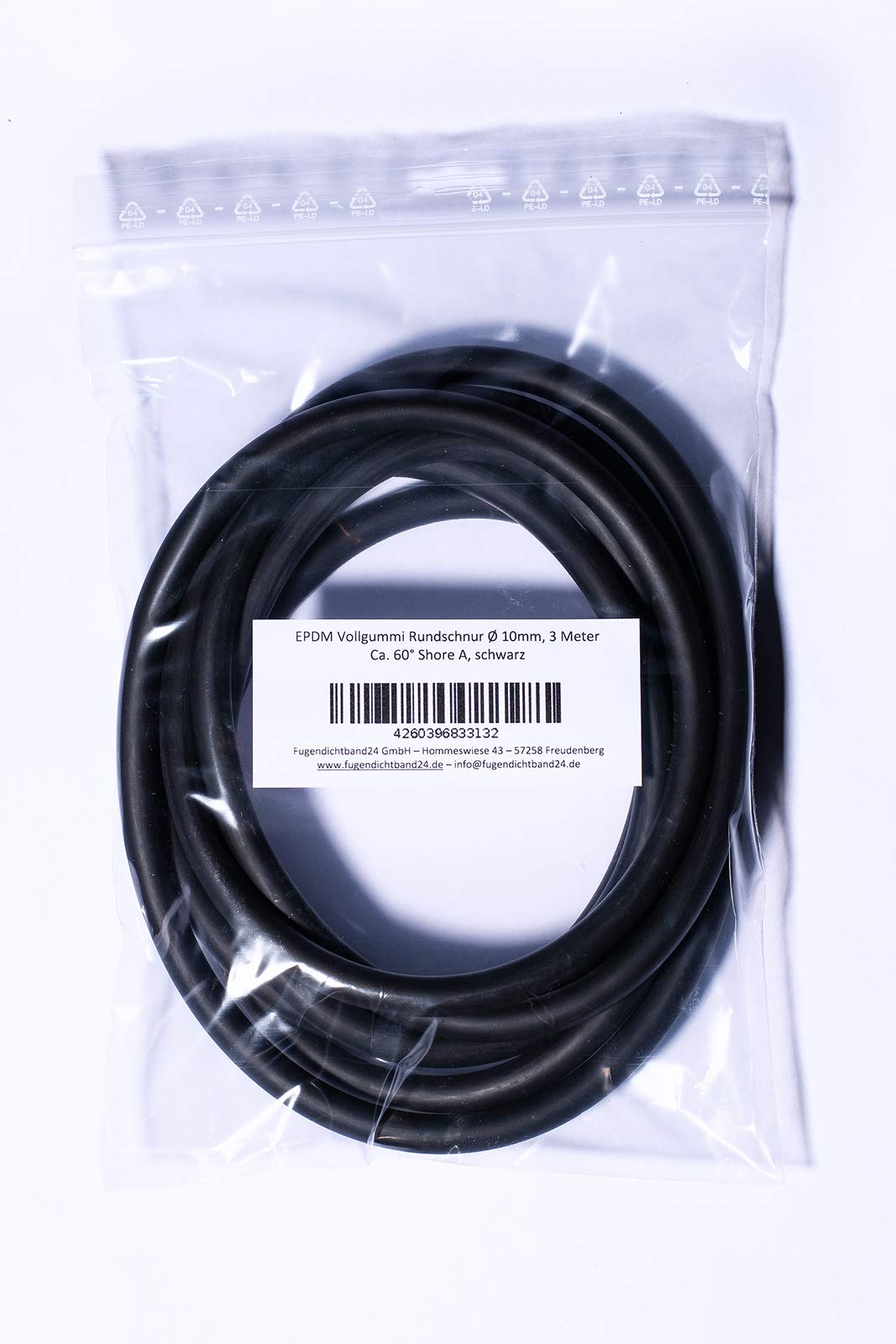 EPDM Vollgummi Rundschnur Ø 10mm, 3m Meter ca. 60° Shore A 
