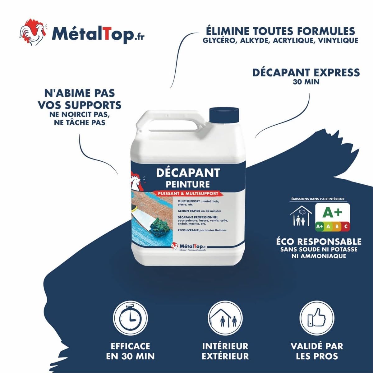 Metaltop - Decapant Peinture - 20 L - Enlève peinture, vernis et lasure sur toutes surfaces bois, métal, plastique, etc