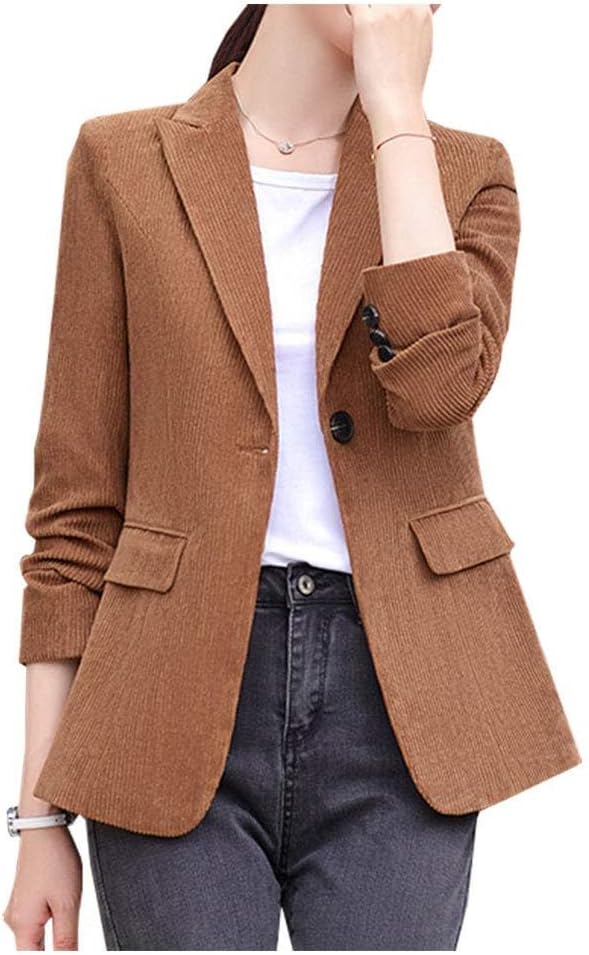 Ladyful Women's Slim Fit Corduroy Blazer Jacket Button Down Long Sleeve Work Office Coat Outerwear