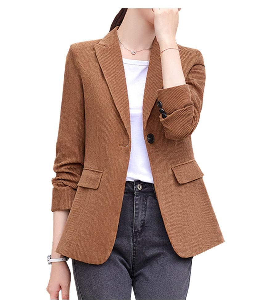 Ladyful Womens Slim Fit Corduroy Blazer Jacket Button Down Long Sleeve Work Office Coat Outerwear
