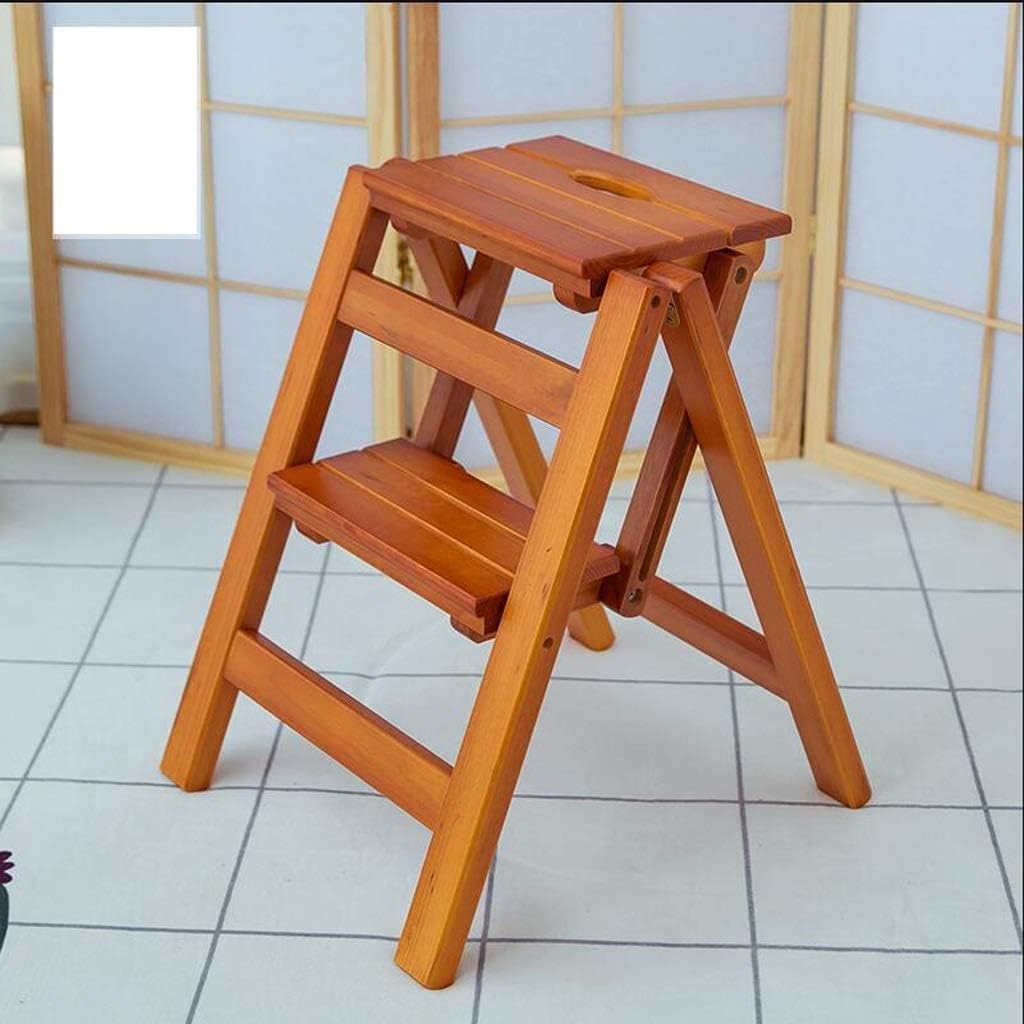 OKUOKA Outdoor Home Dual-Purpose Step Stool,Multi-Function Ladder Chair Indoor Mobile Climbing Ladder Dual-Use Three-Step Climbing Ladder,Brown