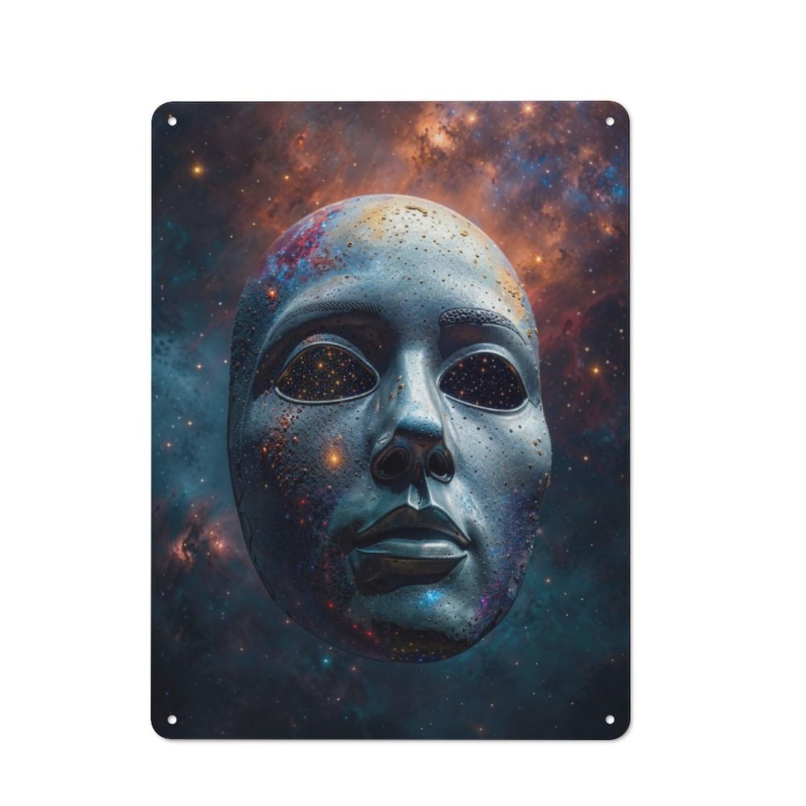 Junmoney Cosmic Face Mask Retro Metal Plaque 40X30cm Featuring For Garage Wall, A Winter Wall Decor Update For Workshop Decor Fans