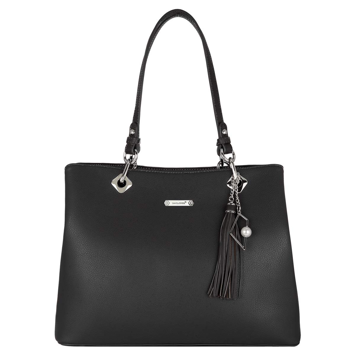 David JonesWomen's Large Tote Shopper Bag - Ladies Shoulder Bag PU Leather - Long Handles Casual Handbag Many Compartments Pockets - Fashion Elegant City Travel Shopping