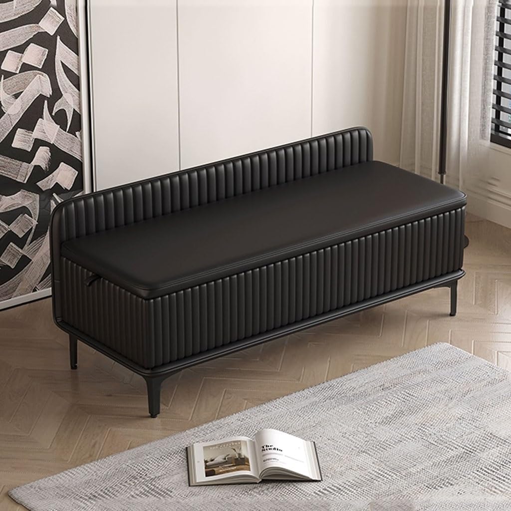 Banc de rangement ottomane de 100 cm avec dossier bas pour chaussures