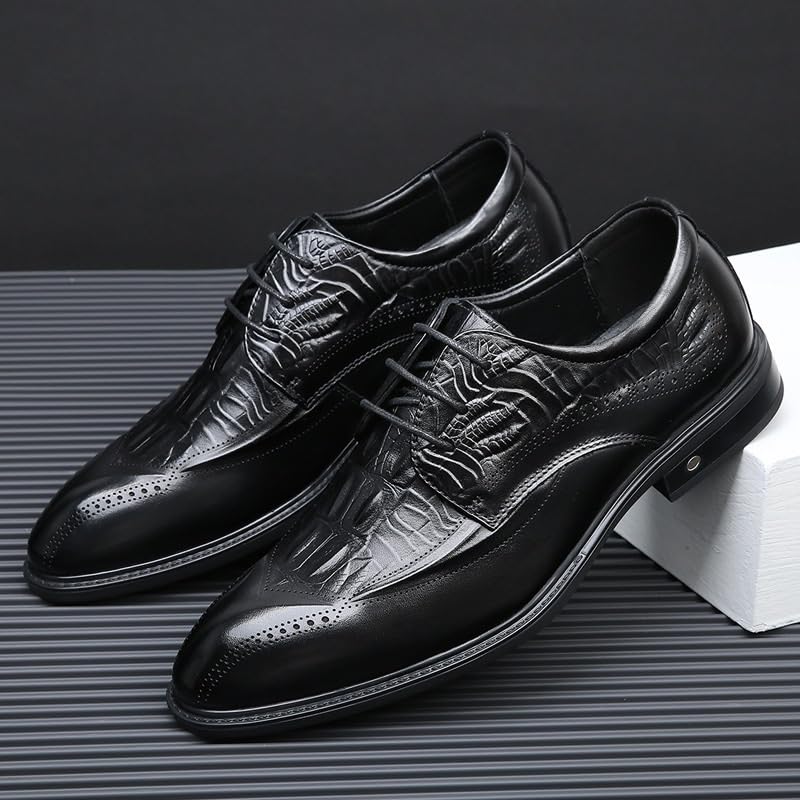 Men Oxford Dress Shoes Vegan Crocodile Leather Anti-Slip Slip Resistant Rubber Sole Prom Pointed Toe Office Lace Up2