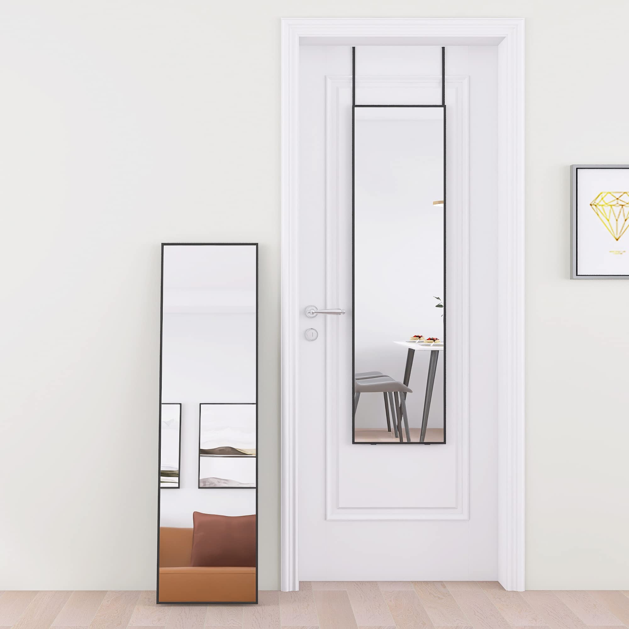 Beauty4U Full Length Mirror with Hanging Hooks for Door, Wall Mounted Decoration Dressing Mirror, Black, 50â€_x009d_ x 14â€_x009d_