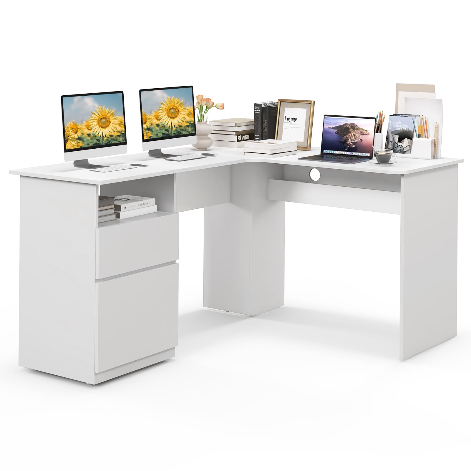 Amazon.com: Giantex L Shaped Computer Desk with Drawers, 59