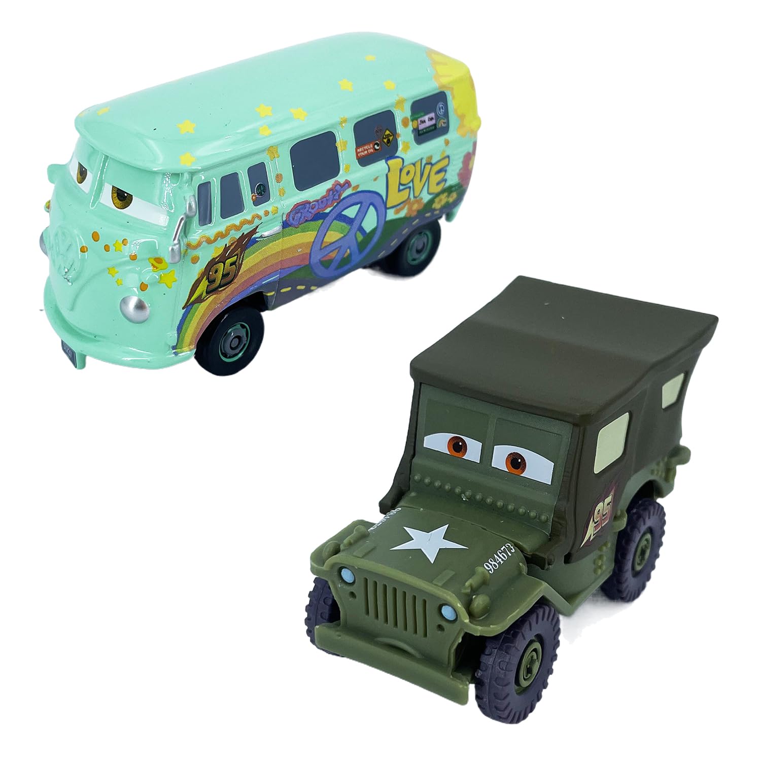 2PCS Portable Small Toy Car 1:55 Diecast Model Metal Body Racers for Preschool Kids 3+ Year Boy Gift (Sarge+Fillmore)