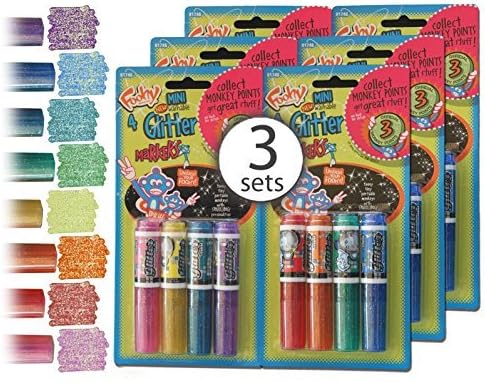 Mini Glitter Markers Washable - Bulk - Discount Wholesale set of 3 Packs (8 colors per pack)