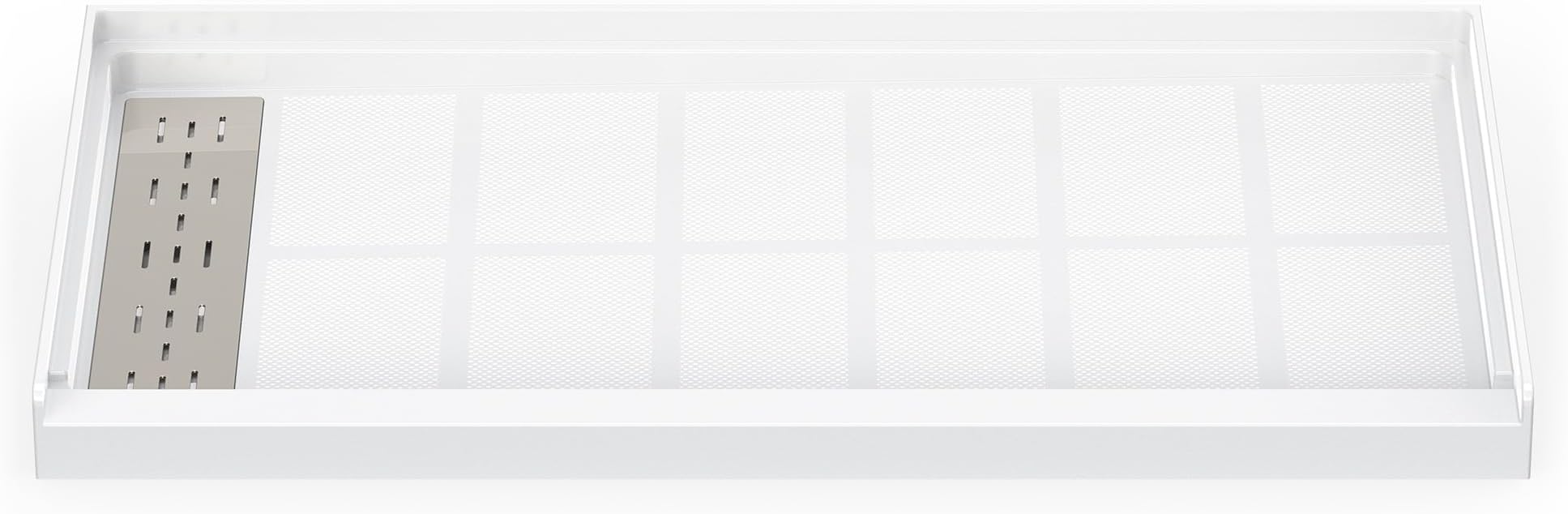 Sunrosa Shower Base 60"×32"×4", Single Threshold Shower Bases with Left Drain, Rectangle Solid Surface White Shower Pan, Slip Resistant Textured Surface, Include Stainless Steel Chrome Cover
