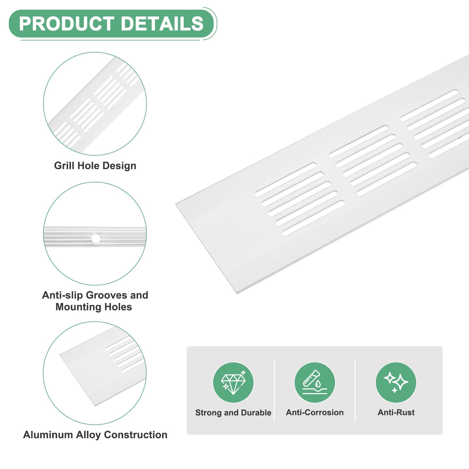 M METERXITY 2-Pack Door Vents for Interior Doors 8 x 2 Inch/ 200 x 50mm Aluminum Alloy Ventilation Grille for Cabinet/Wardrobe/Shoe Cabinet - Image 2