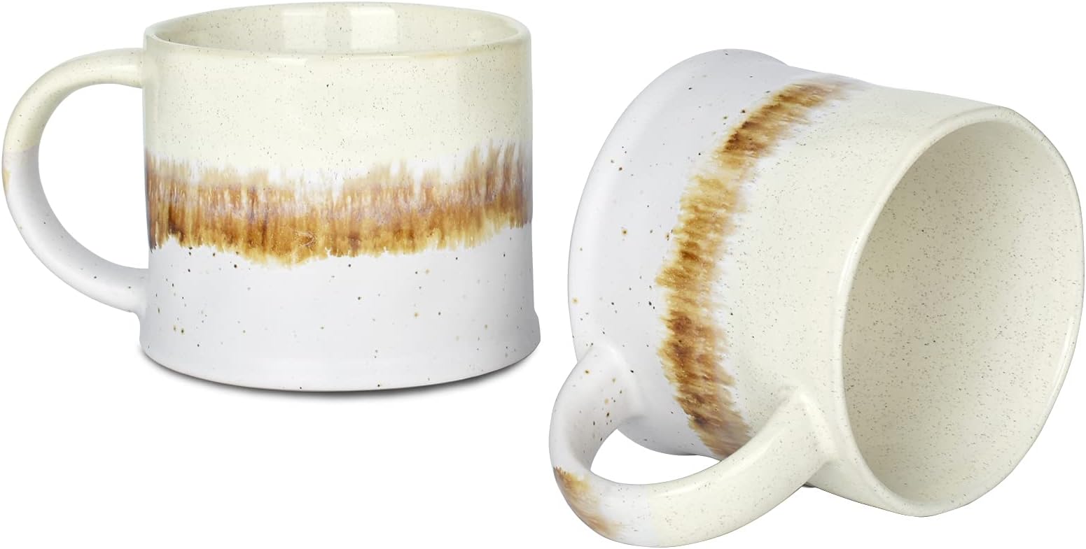 Bosmarlin Large Ceramic Coffee Mug Set of 2, 15 Oz, Big Stoneware Tea Cup for Office and Home, Dishwasher and Microwave Safe (Beige, 2)