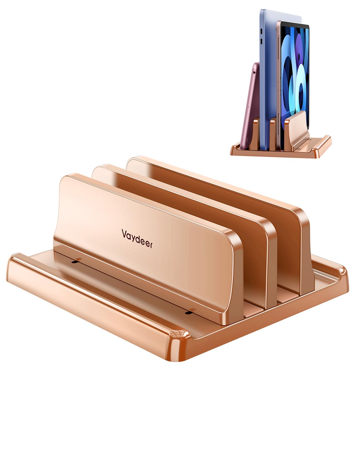VAYDEER Vertikaler Laptop Ständer Platzsparender 4in1 Vertical Stander Laptopständer zum Vertikalen Positionieren Kompatibel für MacBook Air, MacBook Pro, iPad, Tablets Notebook bis 17,3" Roségold