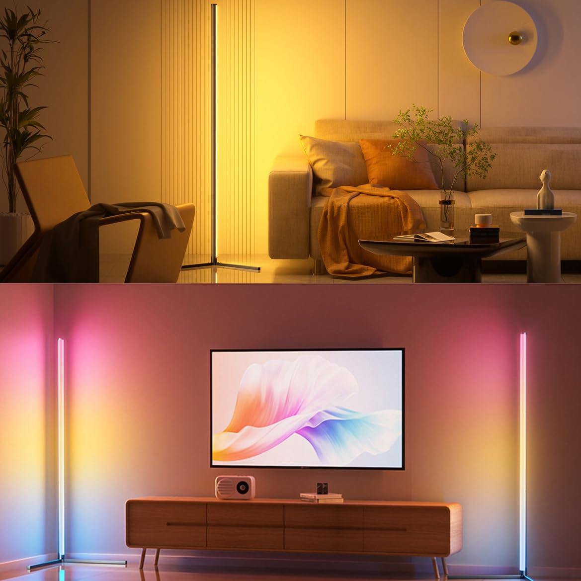 ThreeH Lampada d'angolo a LED con APP e telecomando Luce d'ambiente con impostazione del timer di sincronizzazione musicale Lampada da terra RGB alta 85 cm
