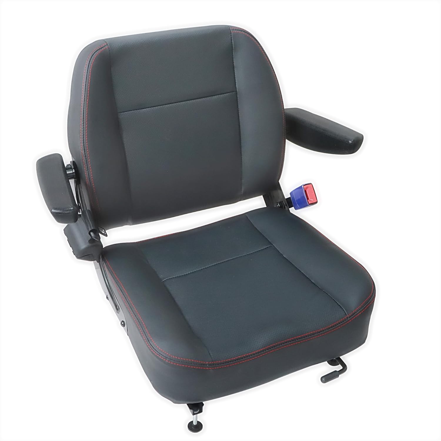 Universal Forklift Seat,Tractor Seat, Riding Lawn Mower Seat With Armrest & Safe Belt & Storage Pouch on The Back Fit For Compact Tractor Mower Skid Loader Telehandler Backhoe Excavator Dozer