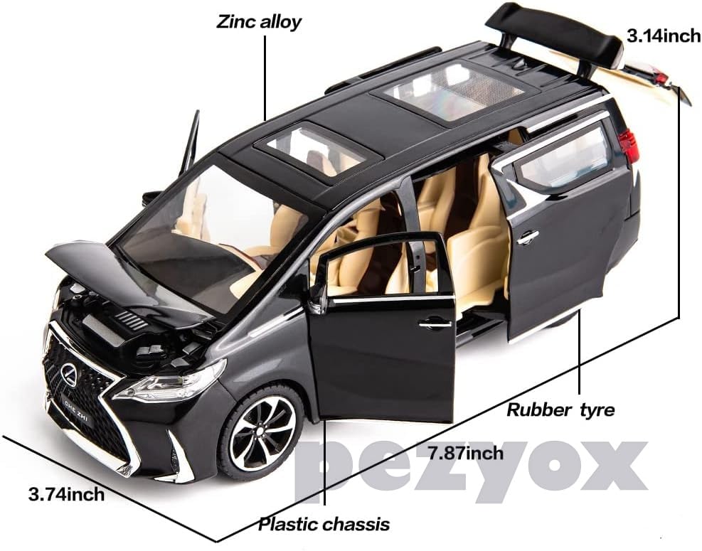 Image of Model Car 1 /24 Lexus LM300 Alloy Pull Back Metal Collectible Toy Car with Light and Sound Toy Vehicle Door Can be Opened-Black (Black)