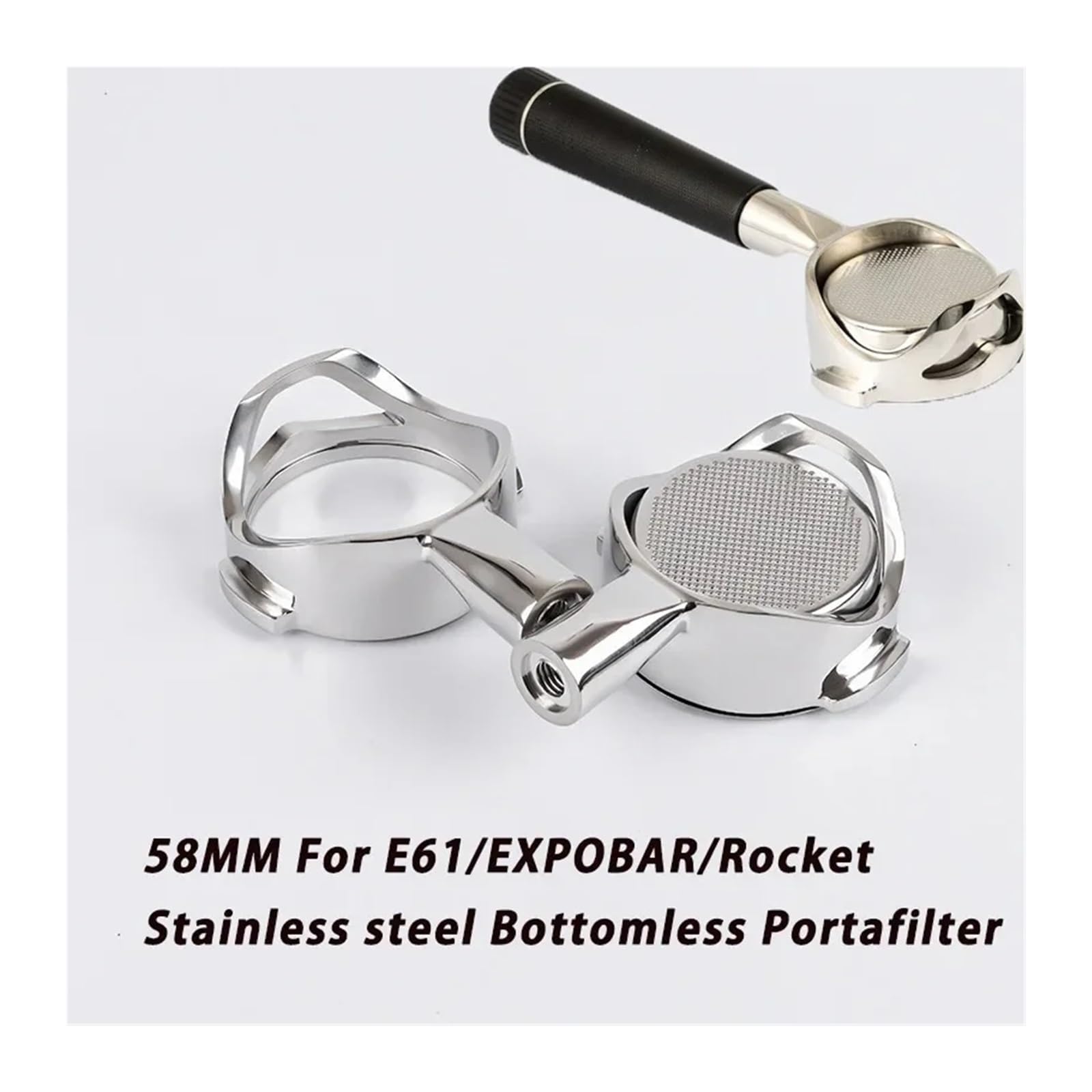 Portafiltro hueco sin fondo de 58 mm for filtro máquina universal acero inoxidable(58mm-E61-silver)