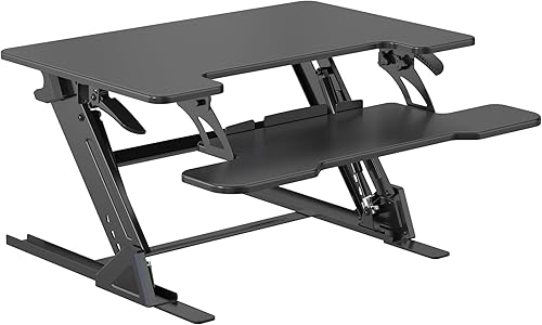 Miniatura 9 de Convertidor de escritorio de pie de 32 x 24 pulgadas, altura ajustable, elevador de sentado a pie con bandeja para teclado, estación de trabajo