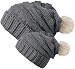 Chalier 2 Pack Winter Warm Knit Baggy Slouchy Pom Pom Beanie Hat For Mom & Baby, L & S, 2 Pack (Dark Gray)