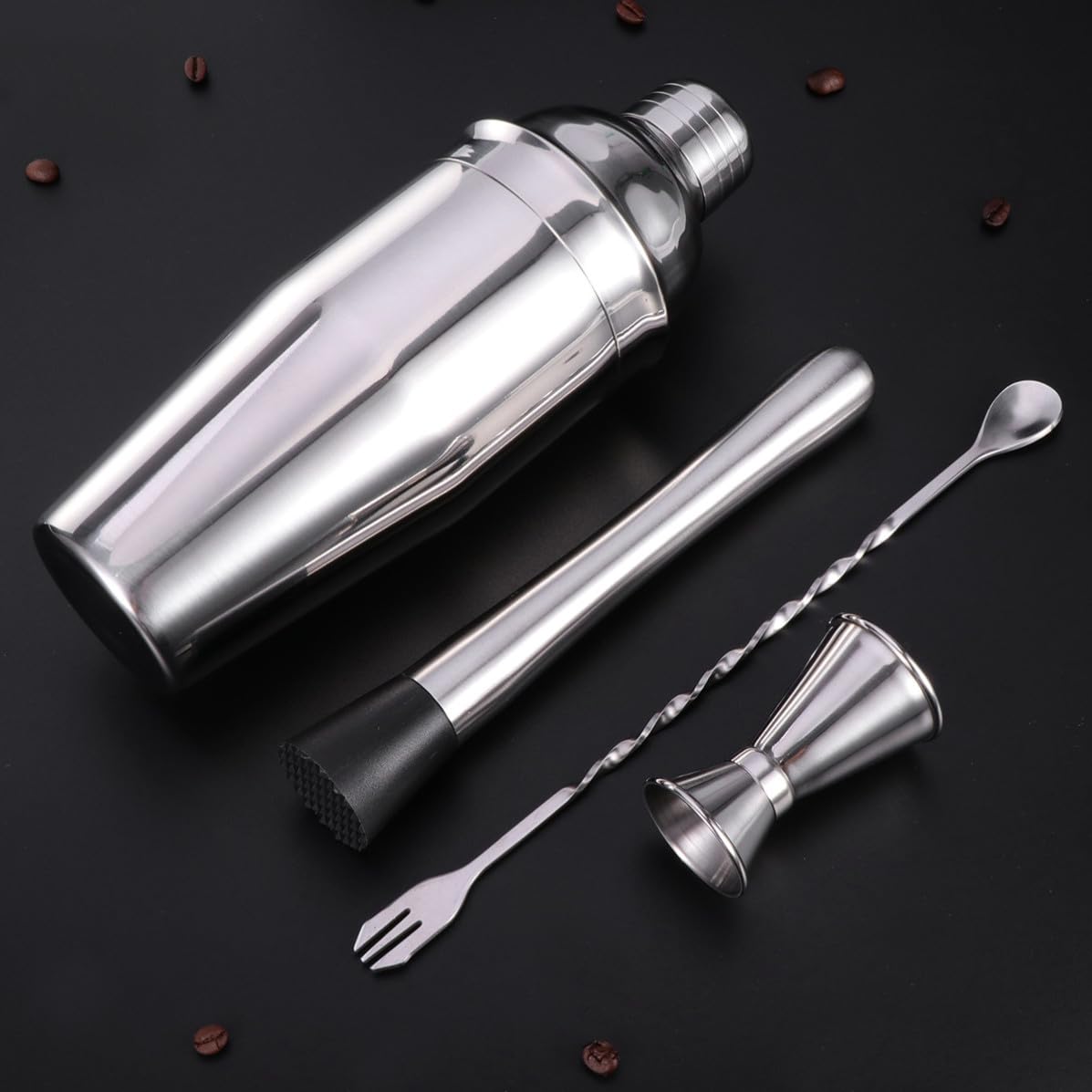 Kit Cocktail Professionnel Shaker à Cocktails 4 Pièces en Acier Inoxydable Doseur et Becs Verseurs, Préparation de Boissons Alcoolisées à Domicile