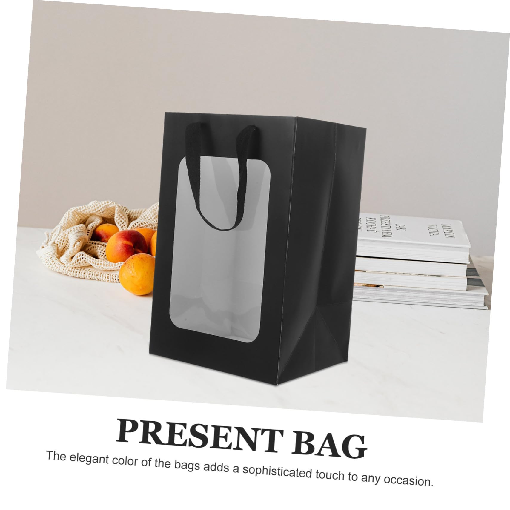 TOPBATHY Geschenktüten mit Sichtfenster und Henkel 10 Stück Papier Schwarz für Blumensträuße und Partys Leicht zu Tragen
