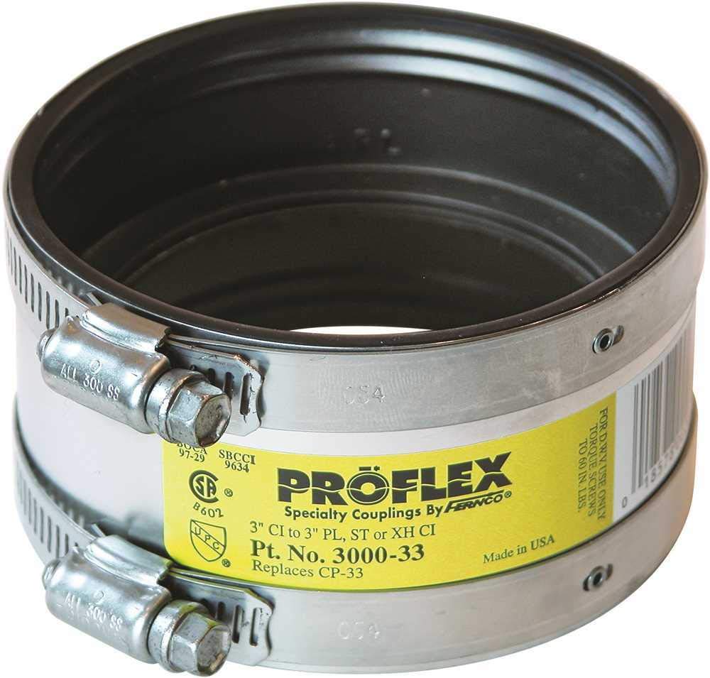 Fernco Proflex 3 x 3 in. Cast Iron x Plastic or Steel Flexible Coupling