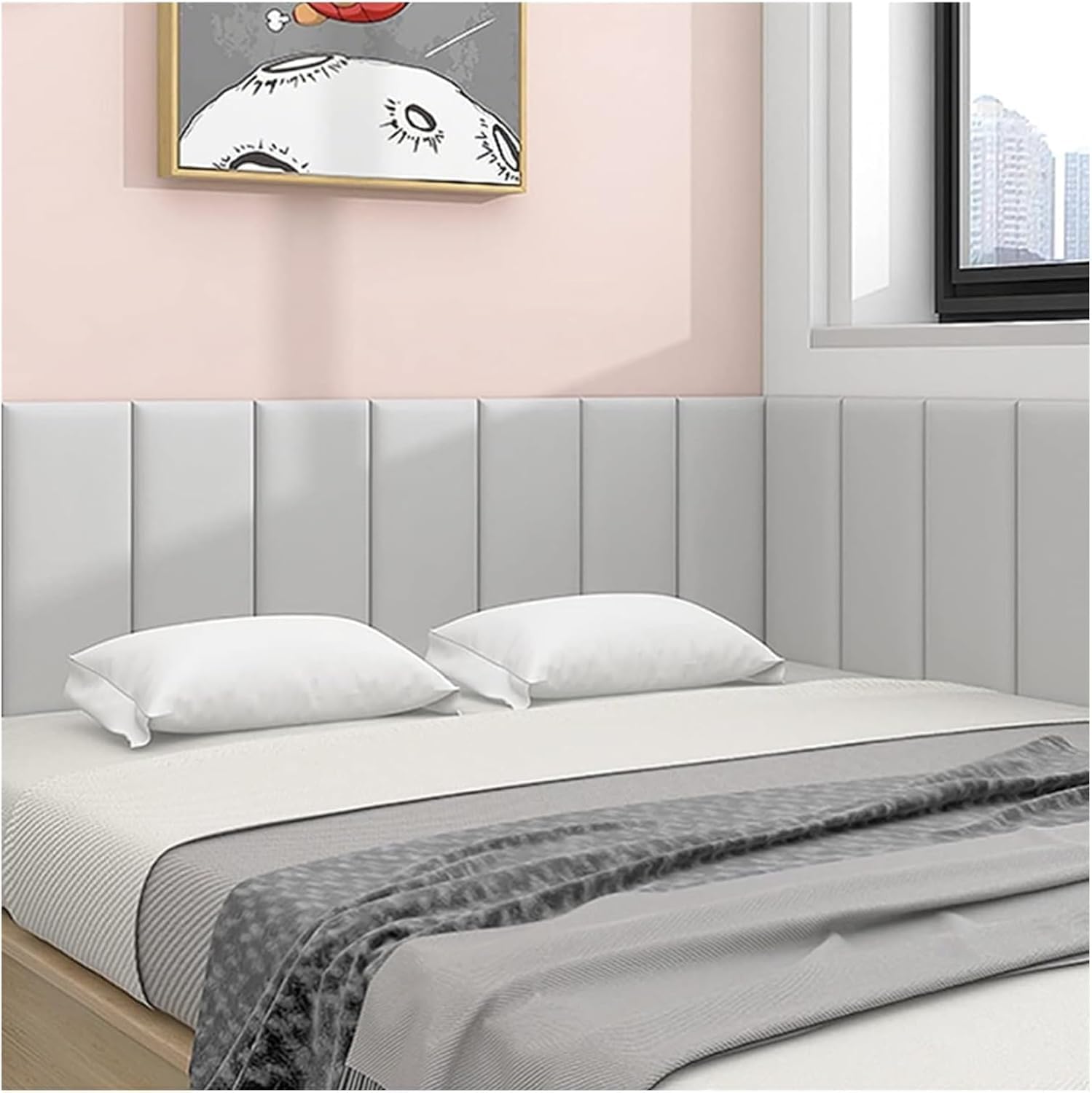 KEuLen Antykolizyjna podkładka ścienna, tapicerowane panele ścienne, samoprzylepne naklejki z gąbki, 3D antykolizyjna wyściółka (szara, 20 x 50 cm-10 szt.)